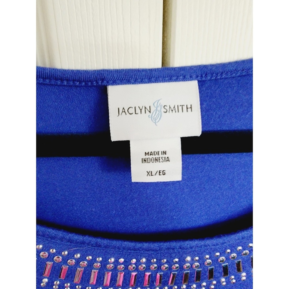 Jaclyn Smith Womens XL Blue Embellished Scoop Neck Short Sleeve Knit Top - Picture 8 of 10